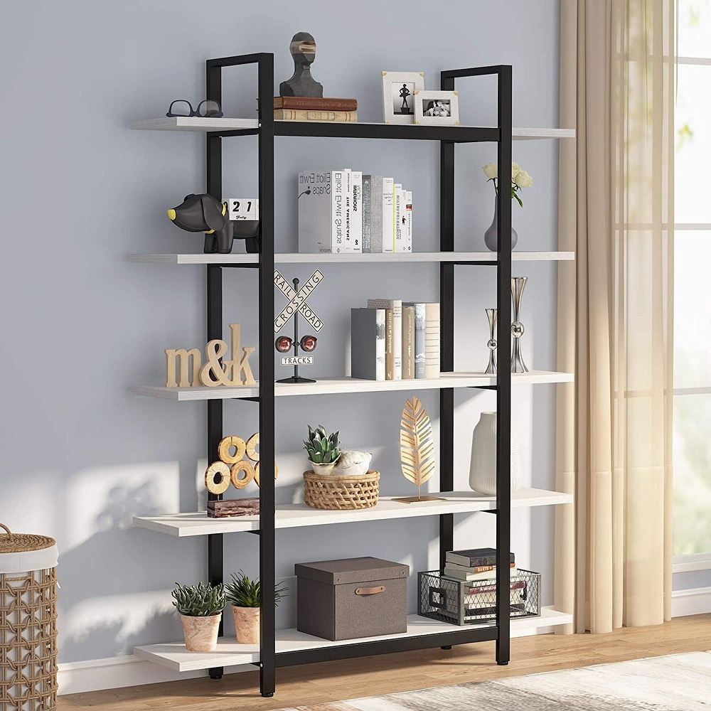 Tribesigns 5 Tier Industrial Large Open Bookcase Bookshelf