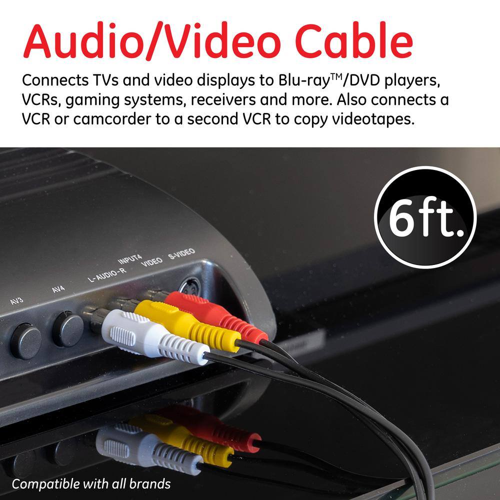 GE 6 ft. Composite RCA AudioVideo Cable with Red White and Yellow Ends 4-Pack 63536