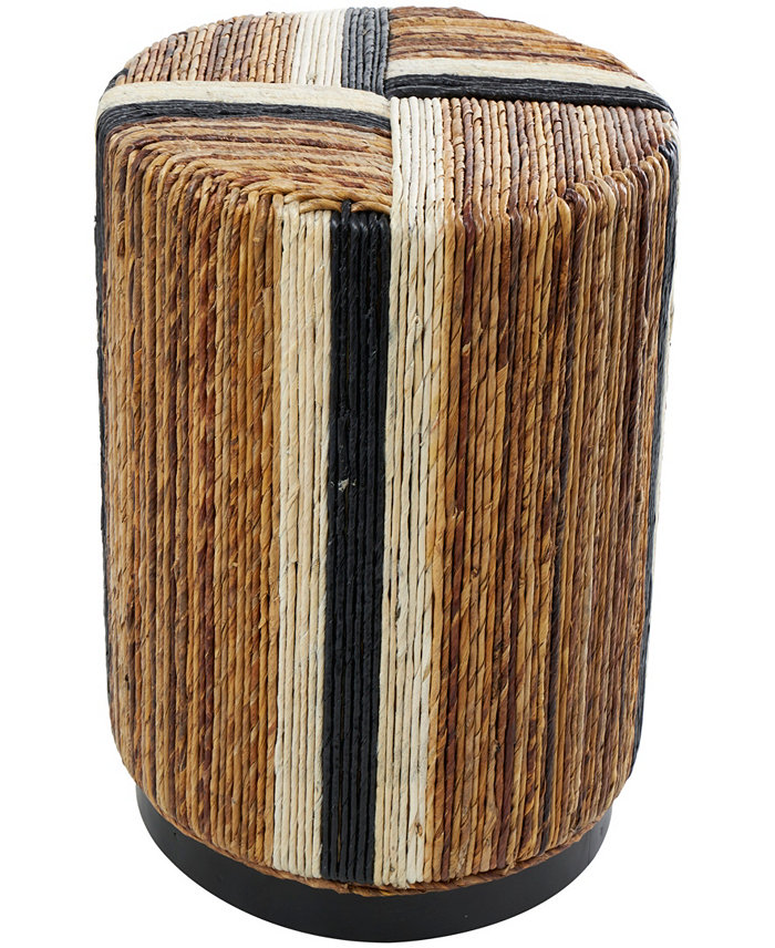 Rosemary Lane 18 Banana Leaf Handmade Linear Wrapped with Cream and Black Stripes Accent Table