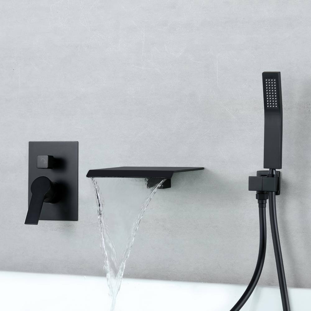 Miscool Boger Single-Handle Wall Mount Roman Tub Faucet with Hand Shower in Matte Black SHSMDH10C021MB