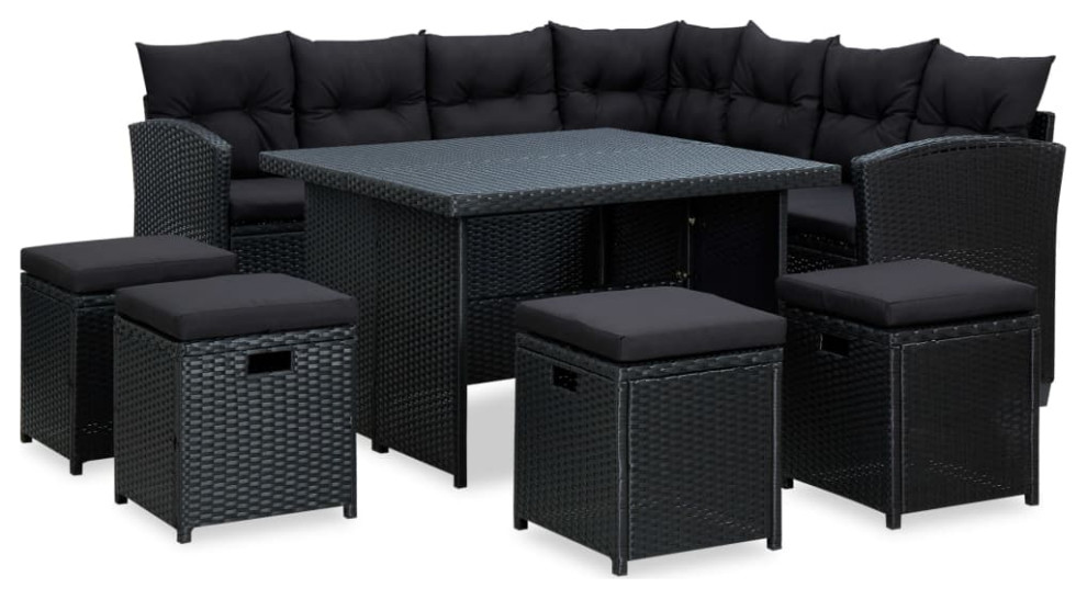 vidaXL Patio Lounge Set Outdoor Sectional Sofa Set 6 Piece Poly Rattan Gray   Tropical   Outdoor Dining Sets   by vidaXL LLC  Houzz