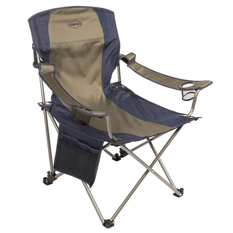 Kamp-Rite Outdoor Folding Lounge Chair w/ Detachable Footrest， Blue/Tan (2 Pack)