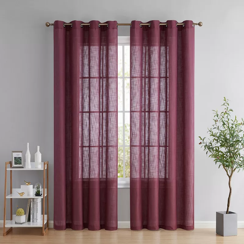 THD Serena Faux Linen Textured Semi Sheer Privacy Sun Light Filtering Transparent Window Grommet Long Thick Curtains Drapery Panels for Bedroom and Living Room， Set of 2