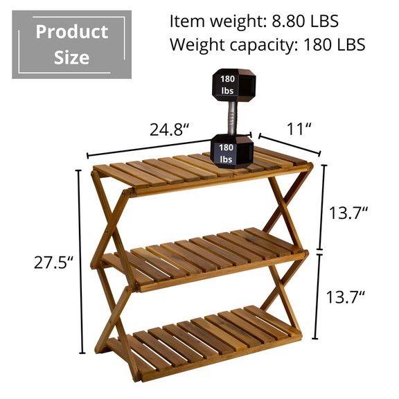 Acacia 3 Tiers Wooden Plants Stand Foldable Shoe R...