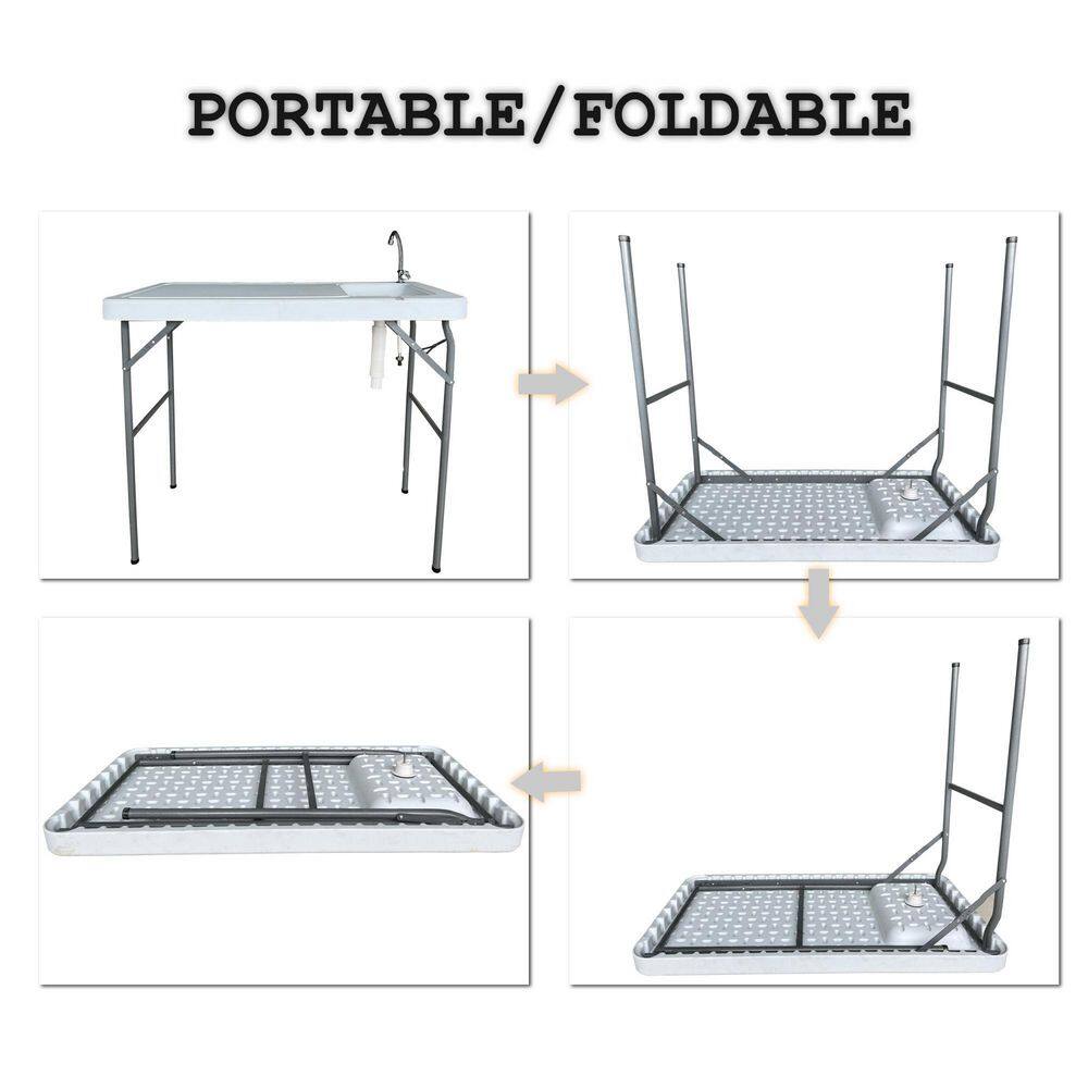 Amucolo Plastic and Steel Outdoor Fish and Game Cutting Cleaning Picnic Table with Sink and Faucet YeaD-CYD0-T9UY