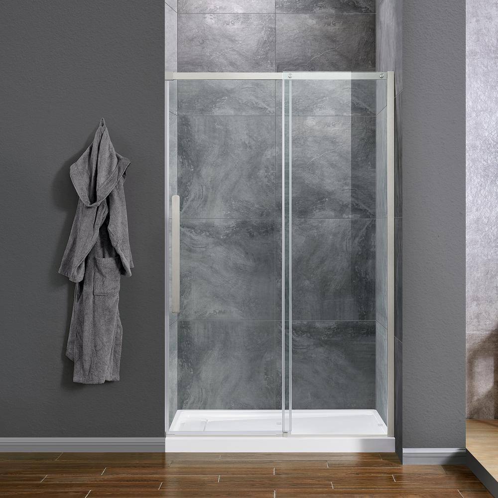 Glacier Bay Tidal 48 in. W x 78.74 in. H Sliding Semi Frameless Shower Door in Nickel GBSH152