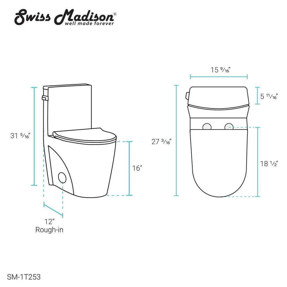 Swiss Madison St. Tropez 1-Piece 1.28 GPF Single Flush Elongated Toilet in White Seat Included SM-1T253