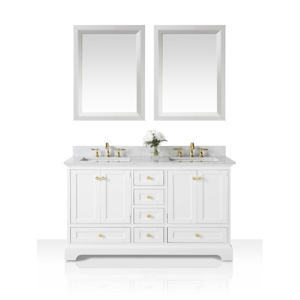 Audrey White 60-Inch Vanity Console with Mirror and Gold Hardware