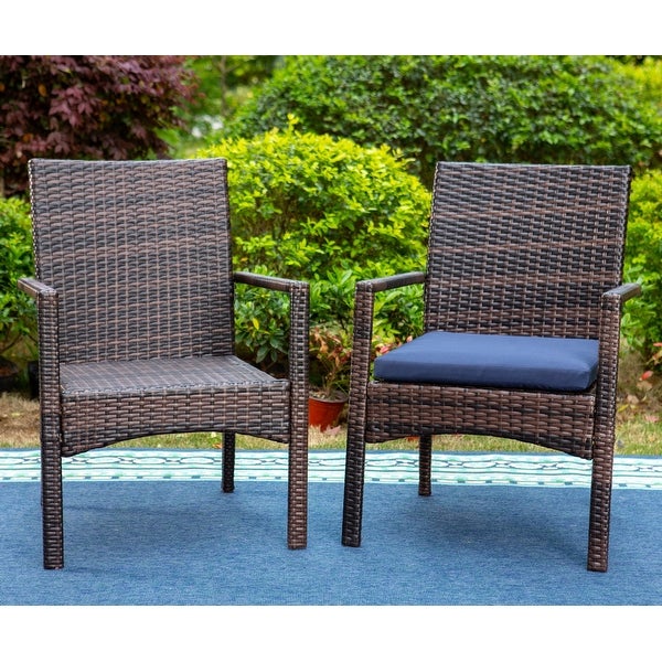 2 Pieces Outdoor Rattan Dining Chairs， All Weather Patio Armrest Rattan Chairs with Cushion - Overstock - 37158195