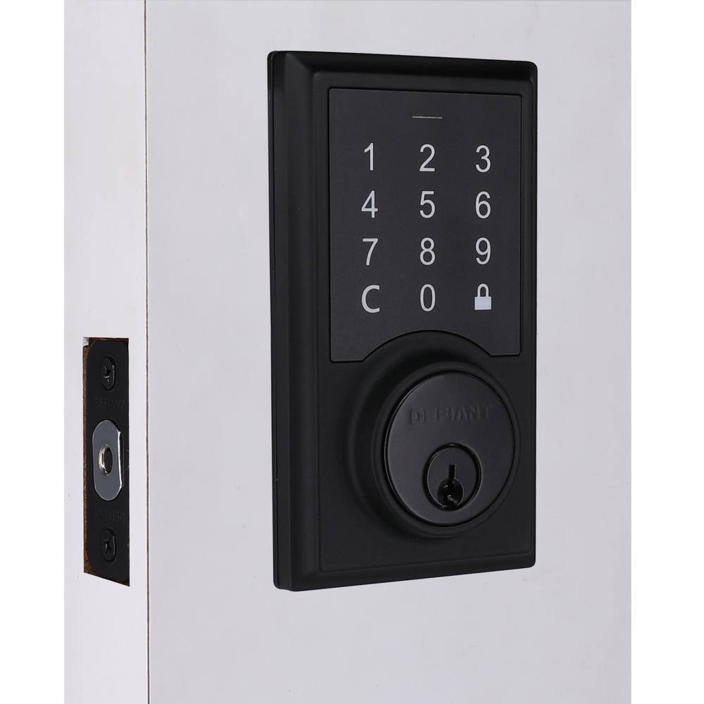 Defiant Square Matte Black Electronic Single Cylinder Touchpad Deadbolt 32GC2X9D01AA