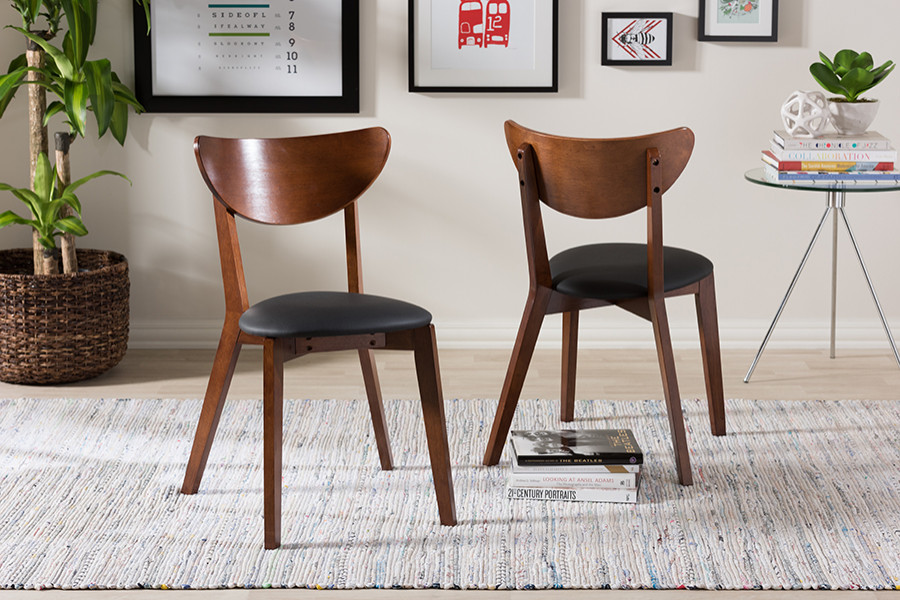 Sumner Mid Century Black Faux Leather and Walnut Brown Dining Chair...   Midcentury   Dining Chairs   by GwG Outlet  Houzz