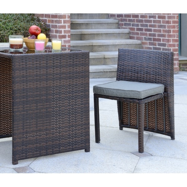 Cape Town 3Piece Outdoor Pub Set Mahogany Brown with Steel Grey Cushions