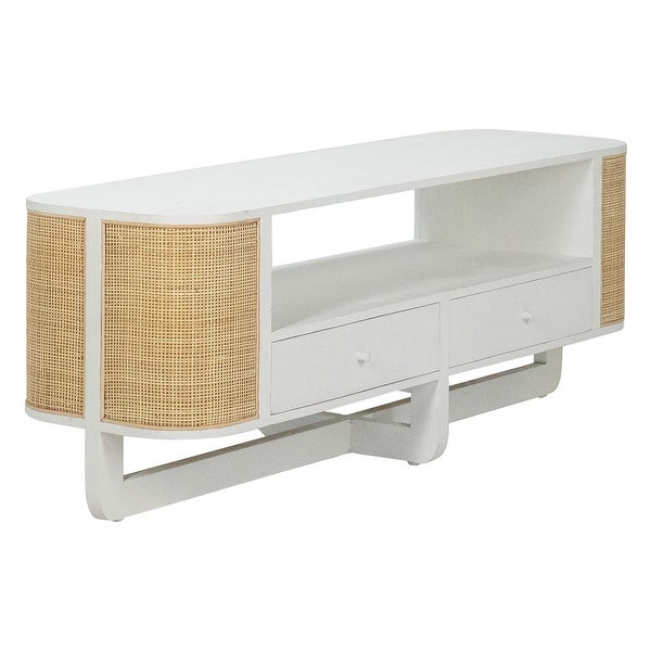 Luna 55-inch Mindi Wood and Rattan 4-Drawer Media Center with One Fixed Shelf in White