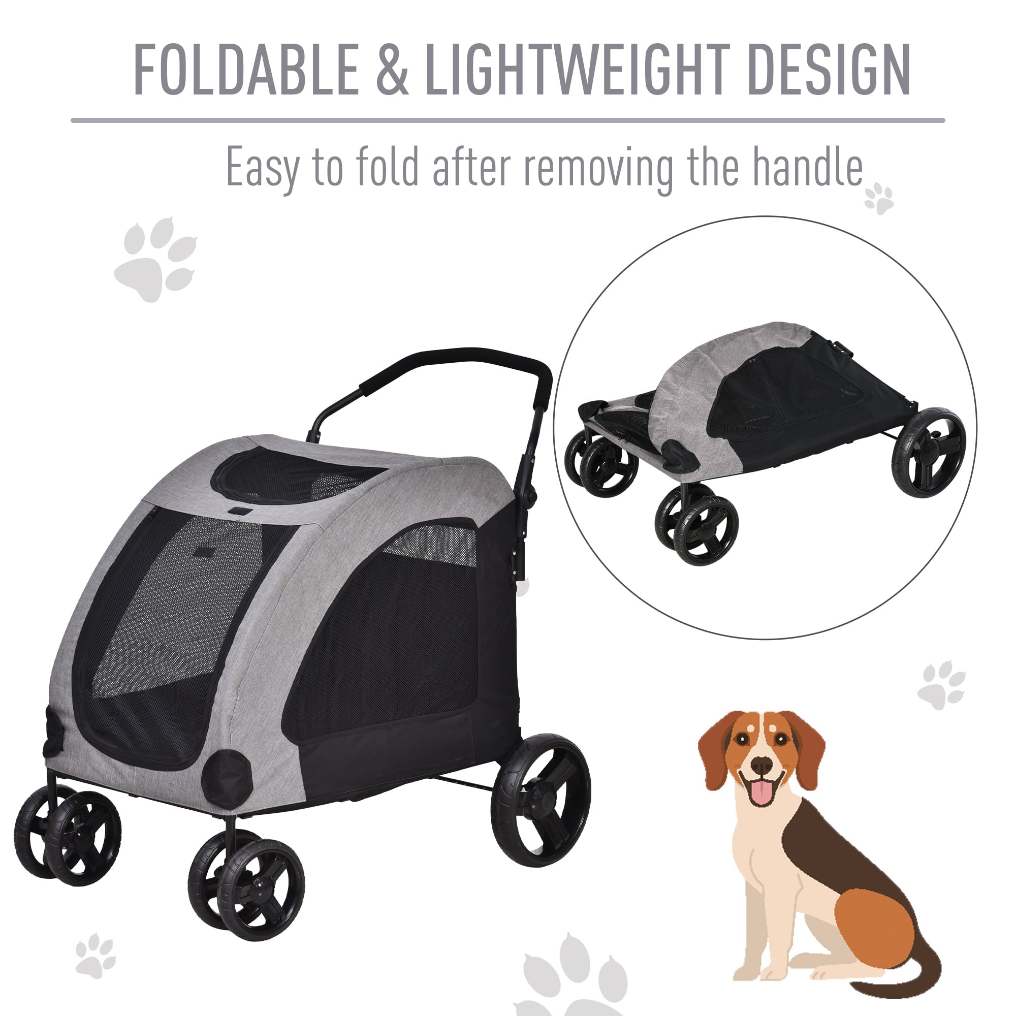 PawHut Foldable Dog Stroller with Storage Pocket， Oxford Fabric for Medium or Large Size Dogs， Grey