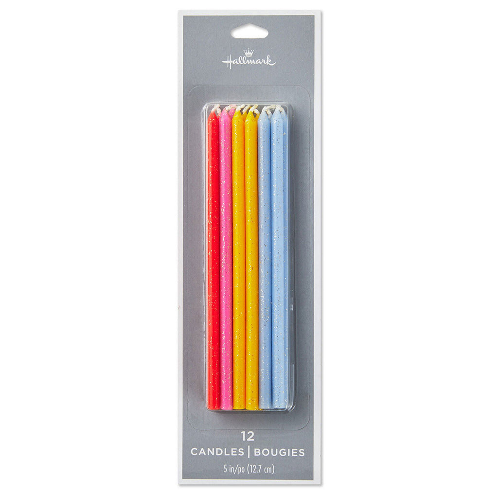 Hallmark  Assorted Color With Glitter Tall Birthday Candles, Set of 12