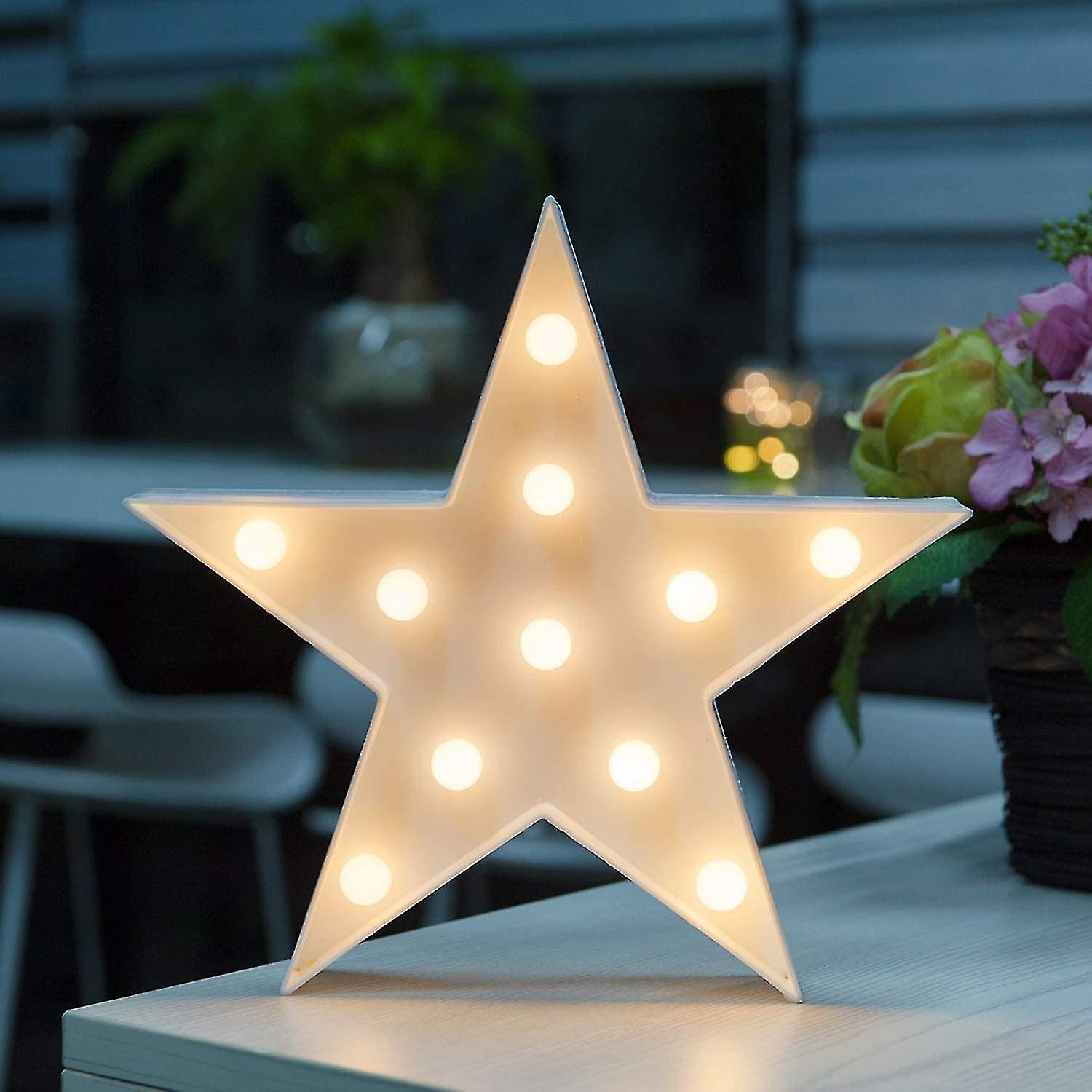 Designer Star Marquee Sign Lights， Warm White Led Lamp - Living Room， Bedroom Table and Wall Christmas Decoration For Kids and Adults - Battery Po