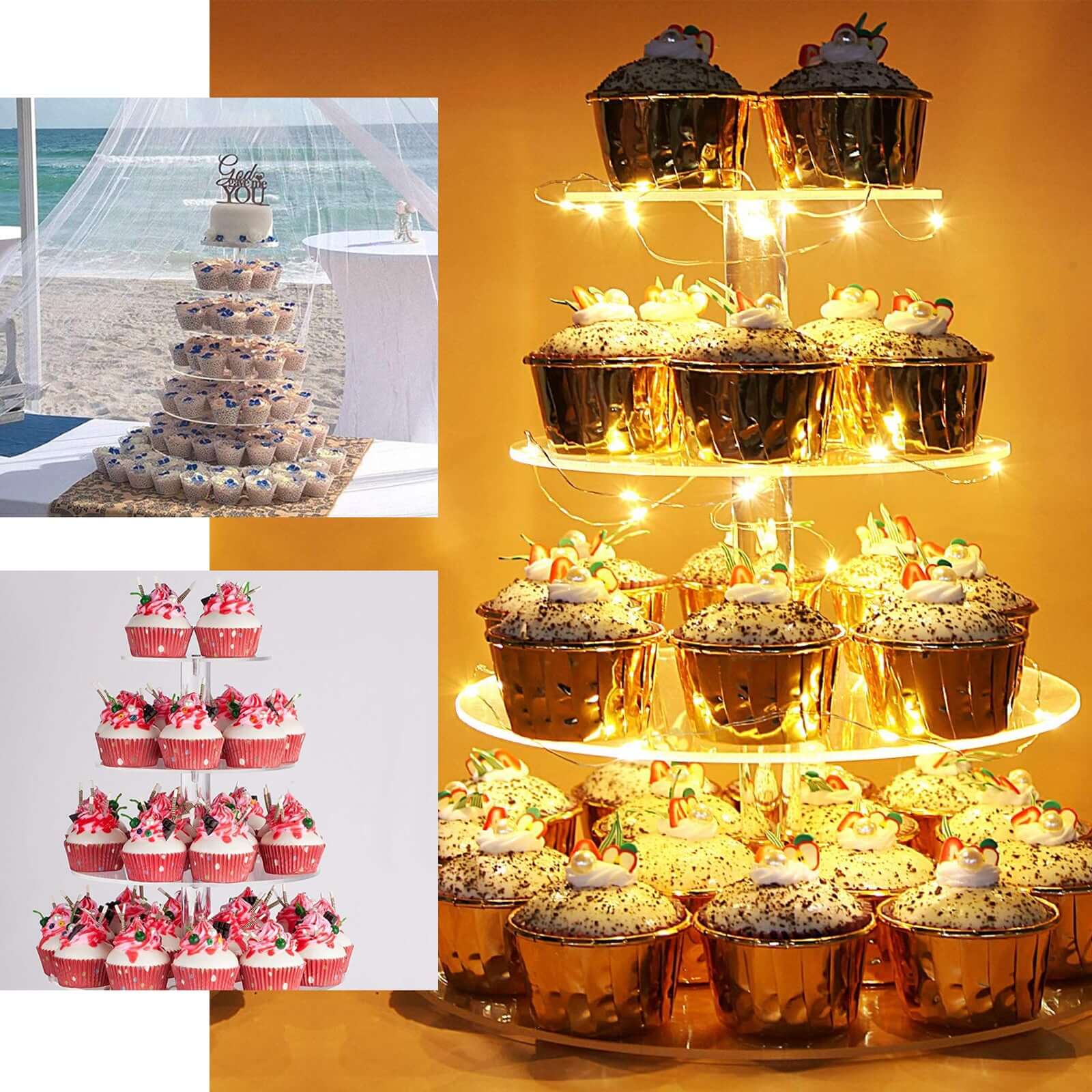 6-Tier Clear Heavy Duty Round Acrylic Cake Stand, Cupcake Tower Dessert Holder Display Stand with Film Sheets - 22