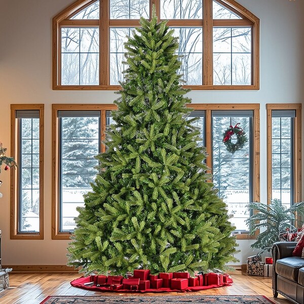 9FT Unlit Hinged Spruce Artificial Christmas Tree，2576 Branch Tips，Premium Xmas Tree for Holiday Decoration