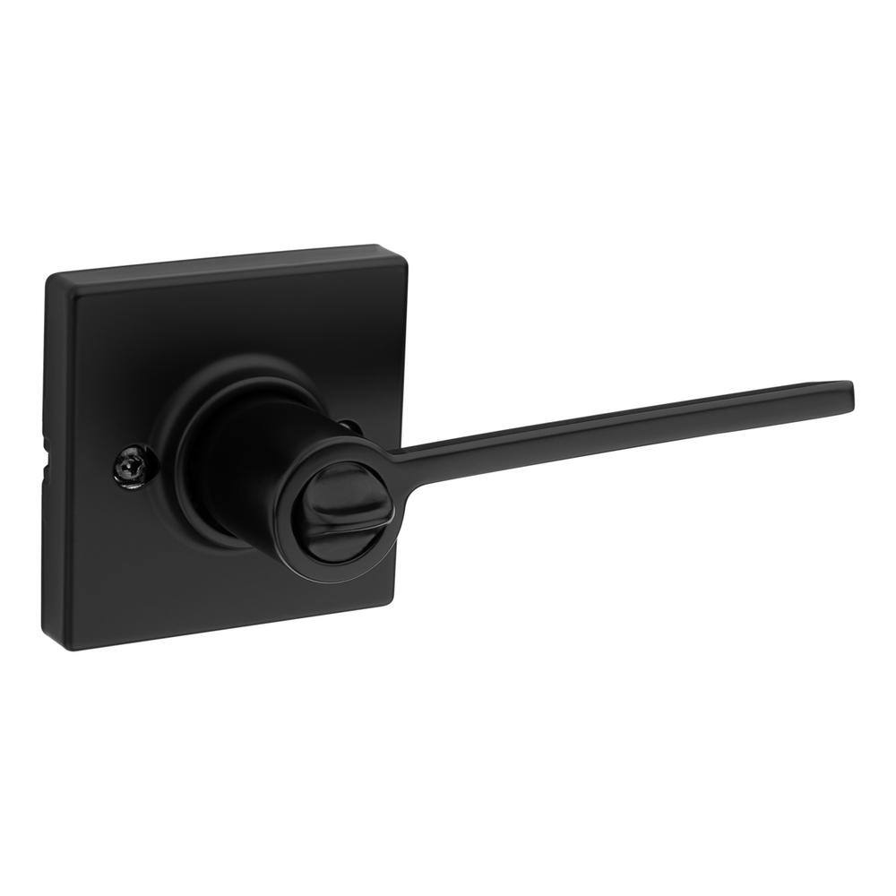 Kwikset Ladera Matte Black Contemporary Square Privacy BedBath Door Handle with Lock 300LRLSQT514