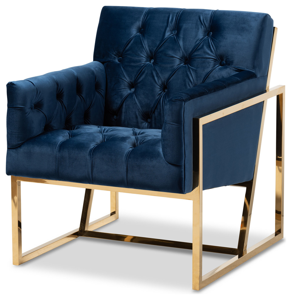 Raschelle Velvet Upholstered Gold Finish Lounge Chair   Contemporary   Armchairs And Accent Chairs   by Baxton Studio  Houzz