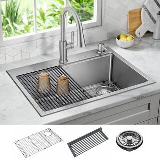 Delta Emery Stainless Steel 30 in. Single Bowl UndermountDrop-In Workstation Kitchen Sink with Accessories 95A9135-30S-SS-3D