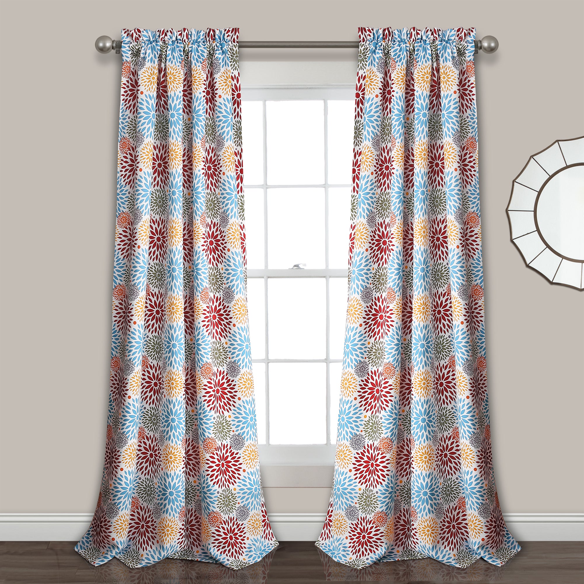 Blooming Flower Room Darkening Window Curtain Panel Set