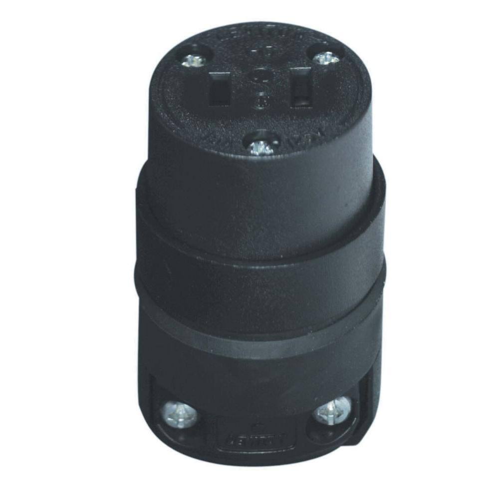 Leviton 15 Amp Polarized Rubber Round Connector Black 115CR