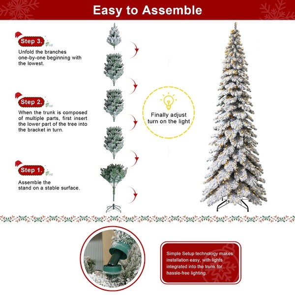 Glitzhome 7.5ft/9ft/12ft PreLit Flocked Layered Spruce Artificial Christmas Trees