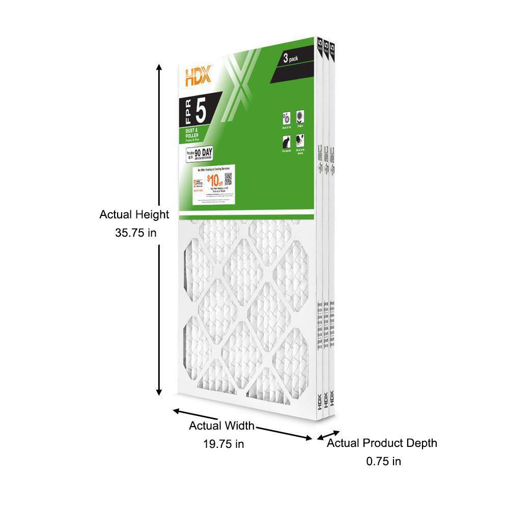 HDX 20 in. x 36 in. x 1 in. Standard Pleated Air Filter FPR 5 (3-Pack) HDX3P5-012036