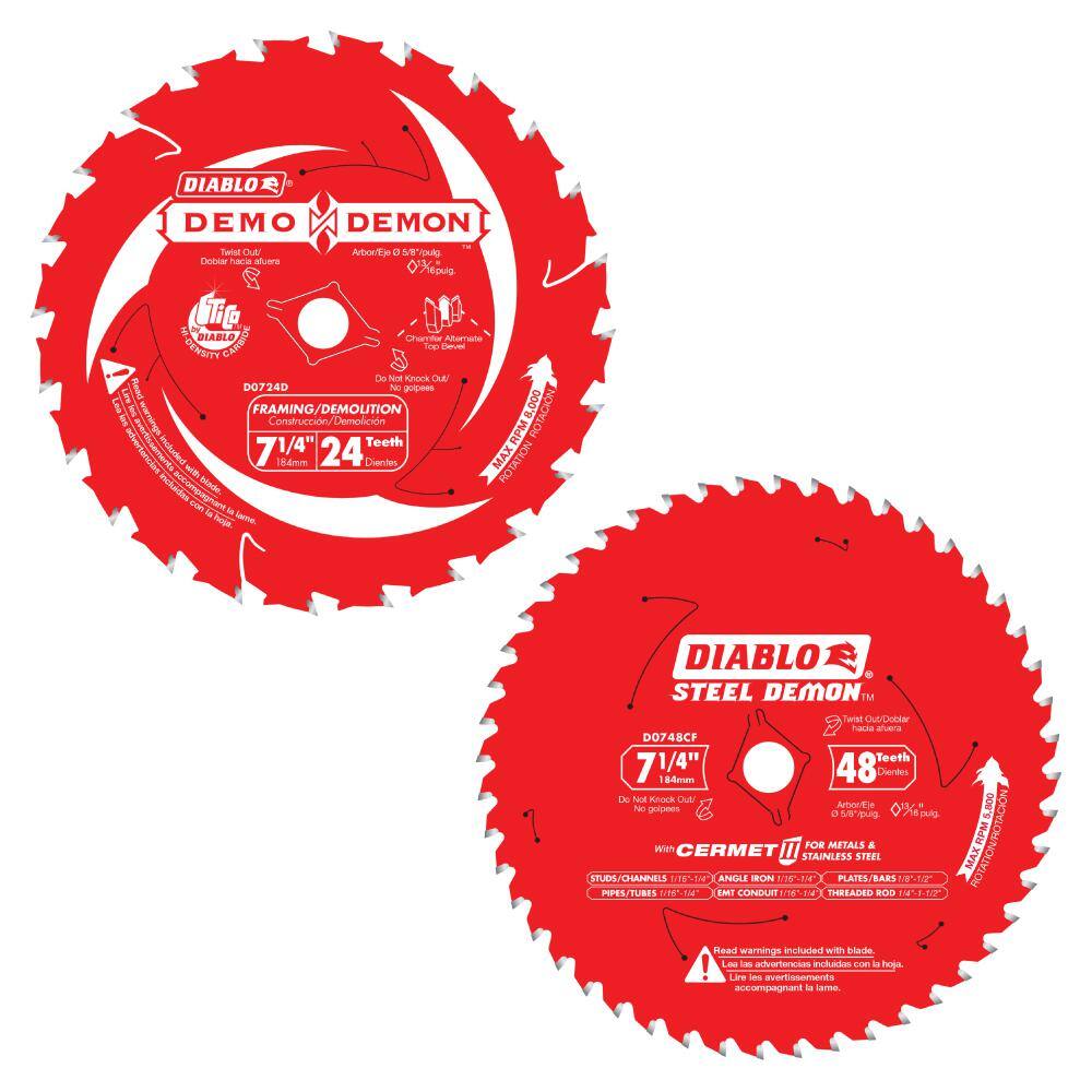 DIABLO 7-14 in. 24-Tooth FramingDemolition and 7-14 in. x 48-Tooth Cermet II Metals and Stainless Steel SawBlades (2-Blades) D0724DR0748CF2G