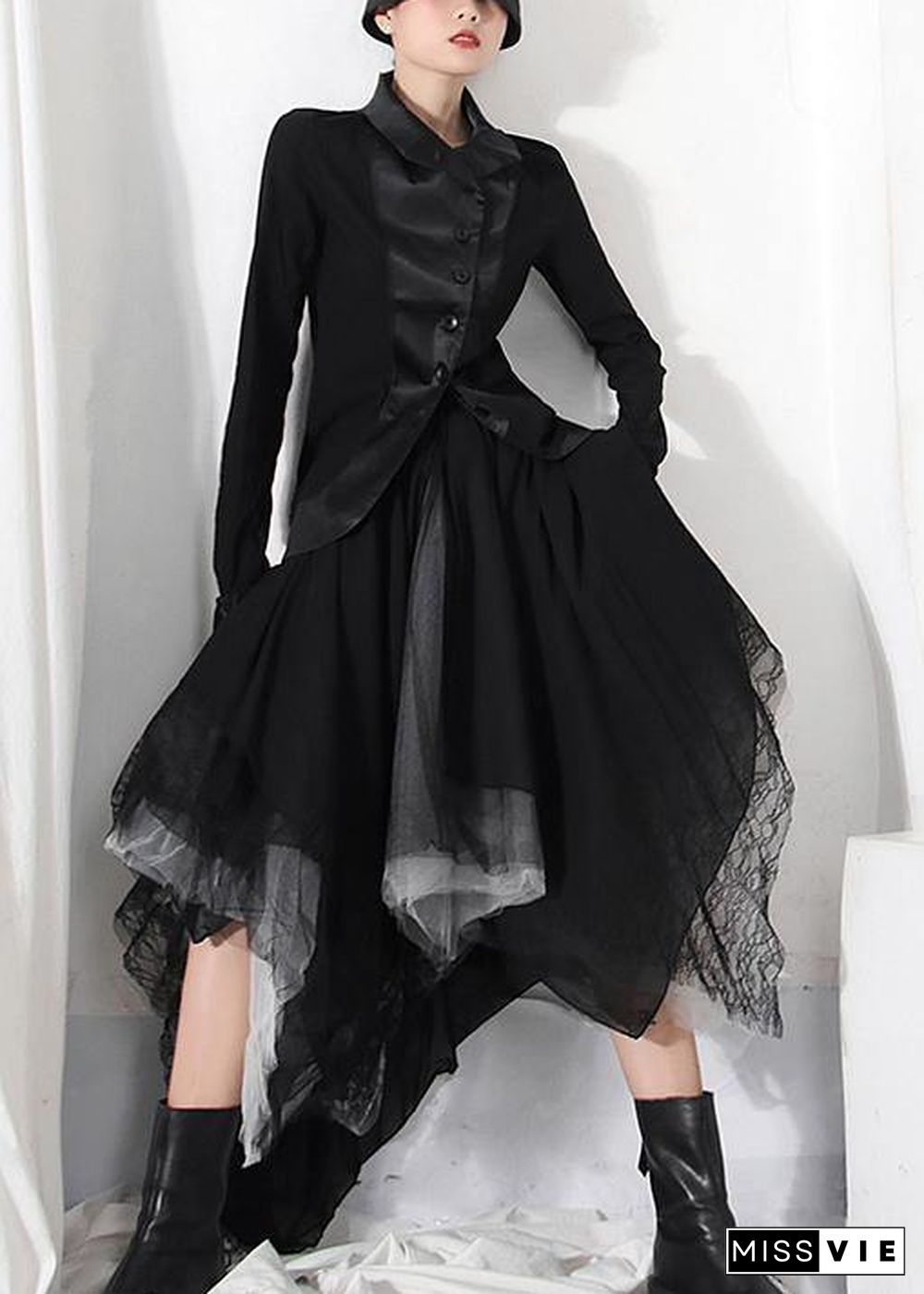 Classy Black Colorblock tulle asymmetrical design Skirt Summer