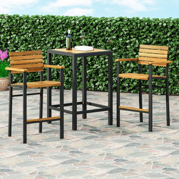 Brampton 2pk Acacia Wood Industrial Bar Stools Teal black Christopher Knight Home