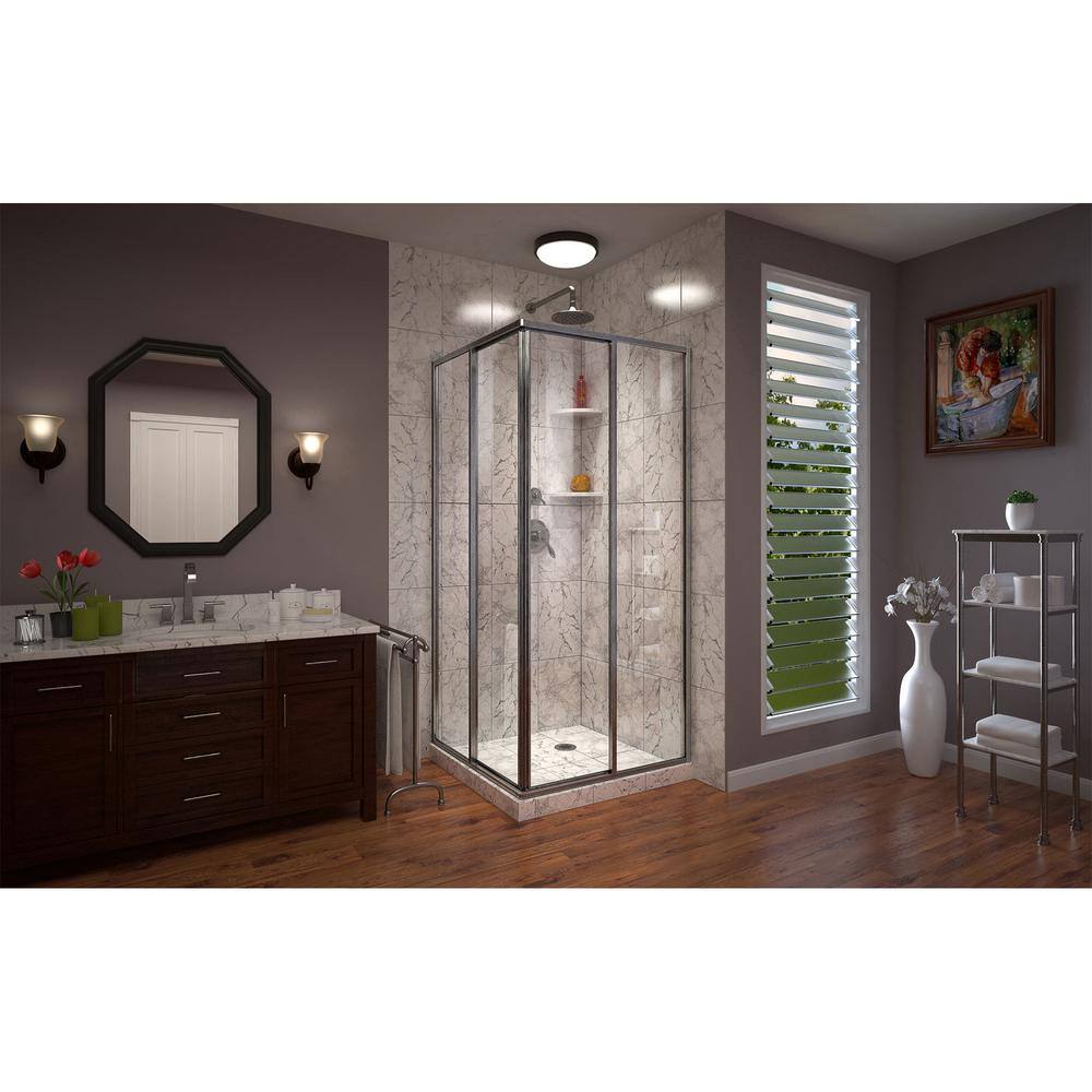 DreamLine Cornerview 34.5 in. W x 72 in. H Square Sliding Framed Corner Shower Enclosure in Brushed Nickel SHEN-8134340-04