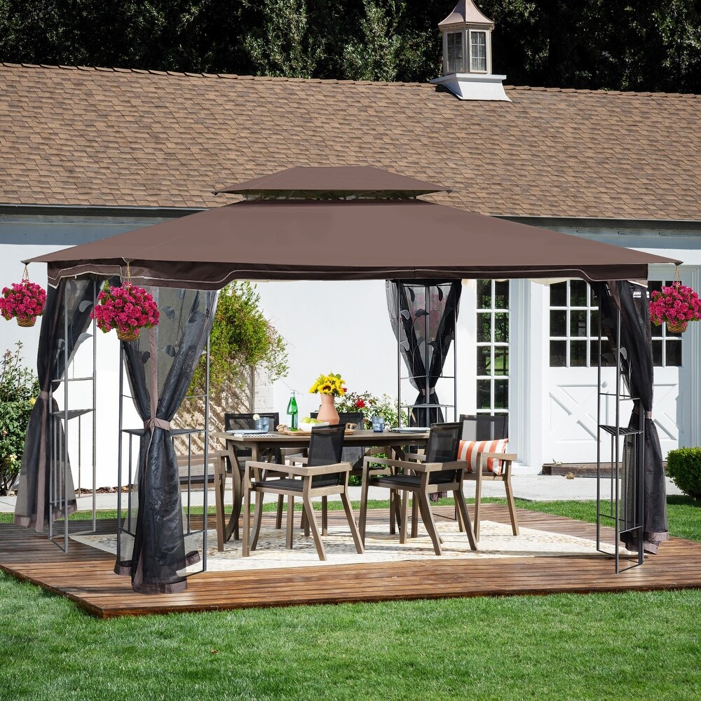 Brown2 13x10 ft Outdoor Gazebo Canopy Tent with Ventilated Roof