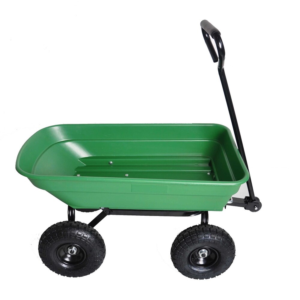 Green Folding Wagon Poly Garden Dump Cart  300 Pound Capacity