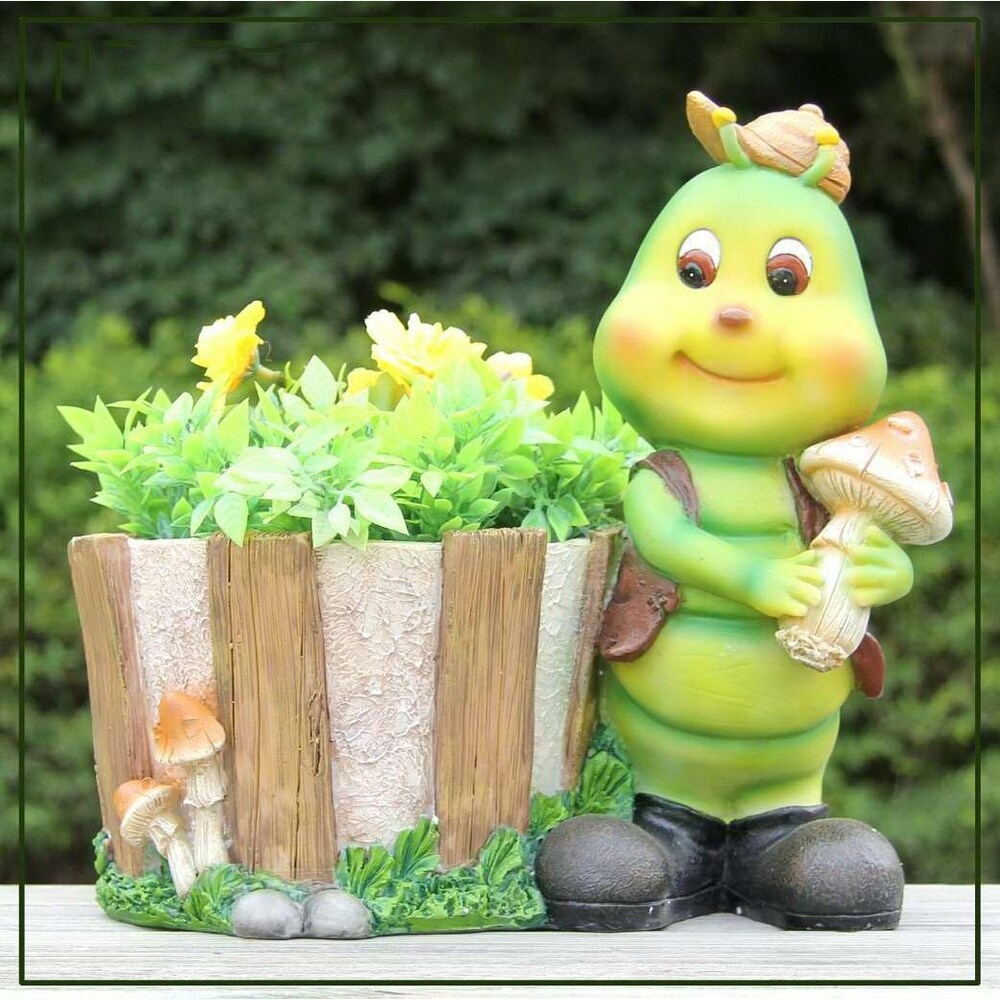 SINTECHNO Green Caterpillar Sculpture with Flower Pot Planter