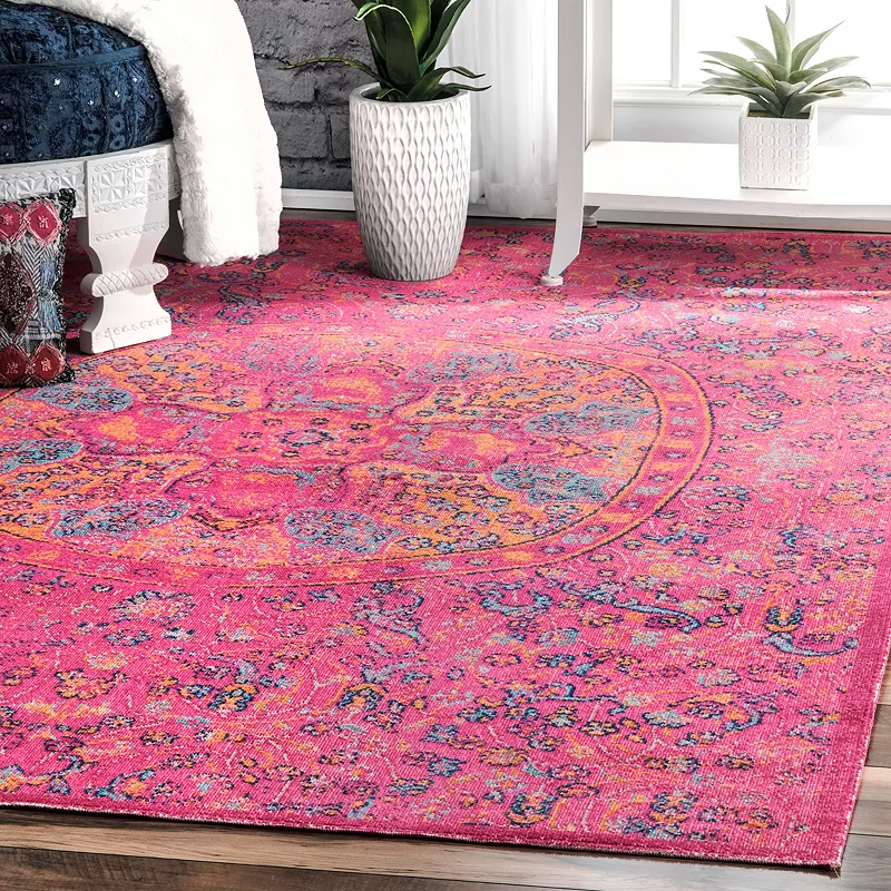 nuLOOM Stone Washed Mandala Celina Floral Rug