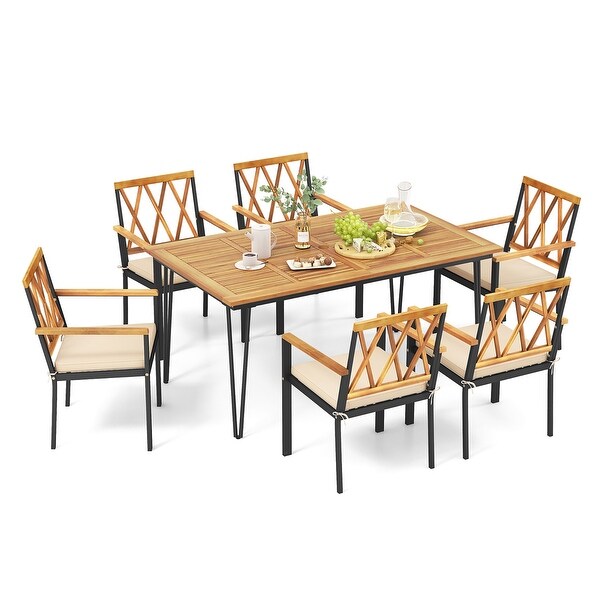 Gymax 7 PCS Patio Dining Set w/ 2'' Umbrella Hole and Seat Cushions