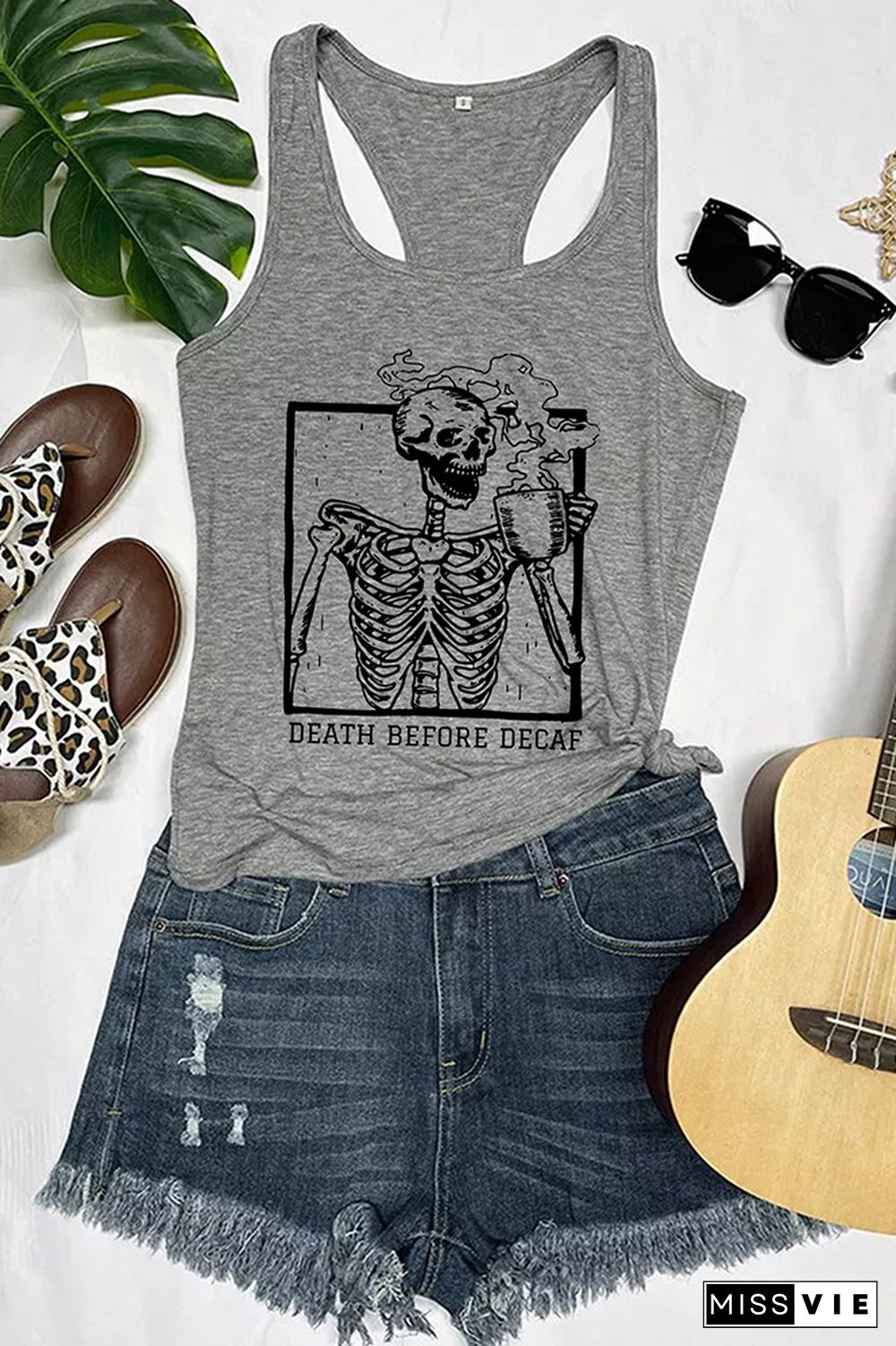 Skeleton Death Before Decaf Skeleton Drink Coffee Tank Top Wholesale