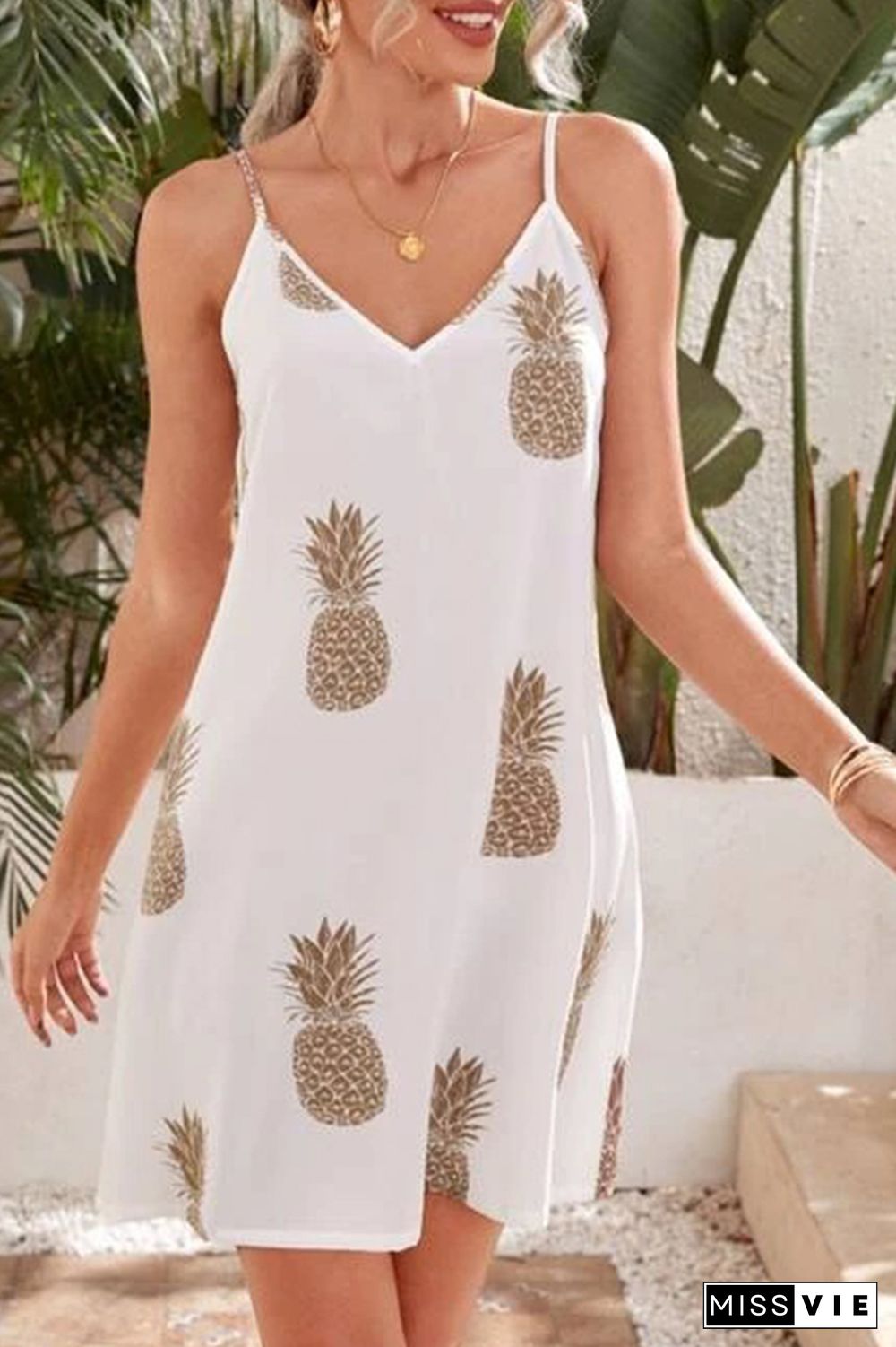 Pineapple Print Slip Dress Wholesale