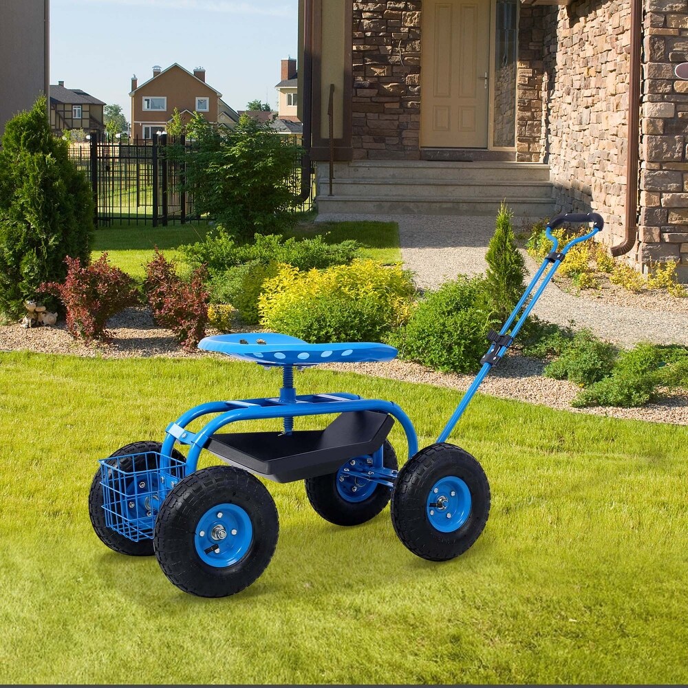 Rolling Gardening Chair Cart with Wheels  360 Swivel Rolling Scooter   42.5\