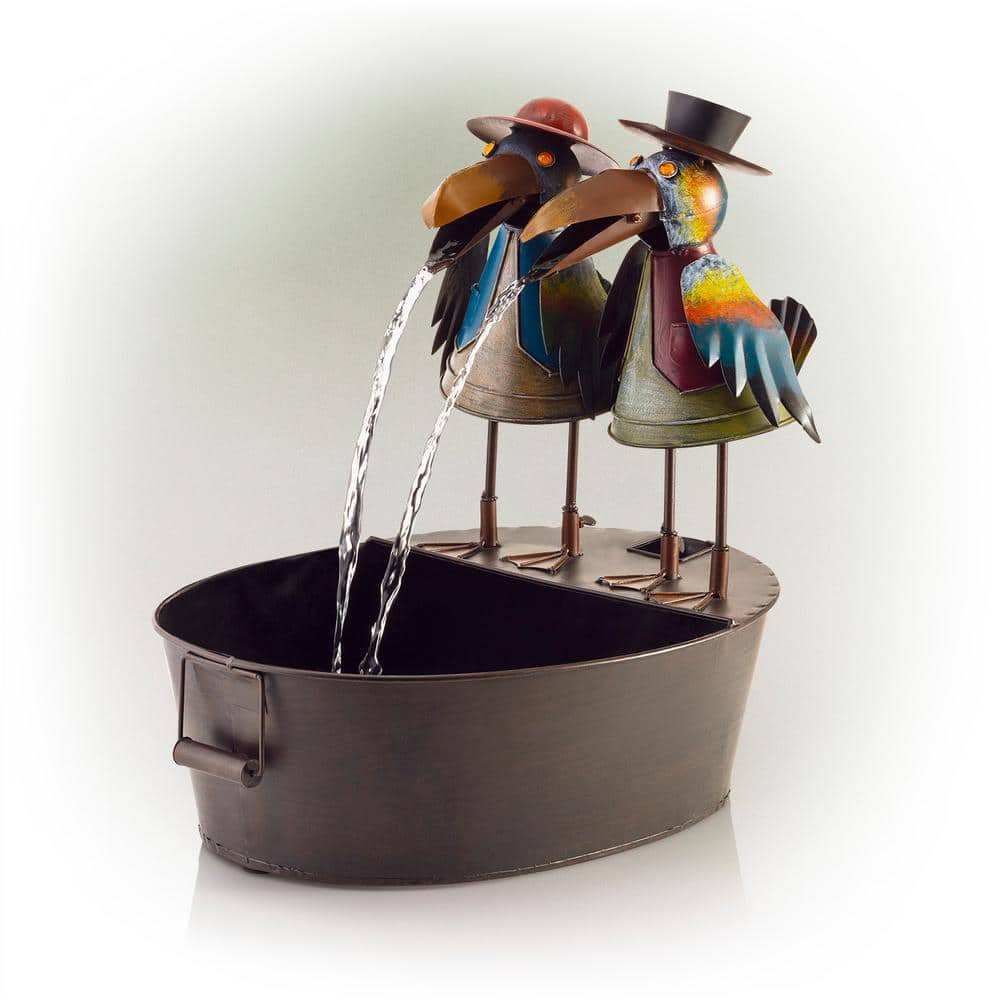 Alpine Corporation 20 in. Tall Outdoor Metal Crow Water Fountain Yard Art Decor NCY298