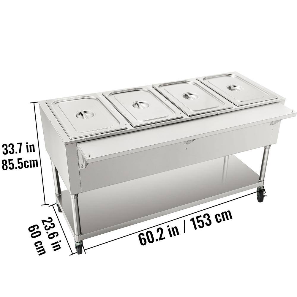 VEVOR 77 qt. Commercial Electric Food Warmer 4-Pot Steam Table Food Warmer 0-100℃ with 2-Lockable Wheels ETL Certification WZB2000W4110V6HU4V1