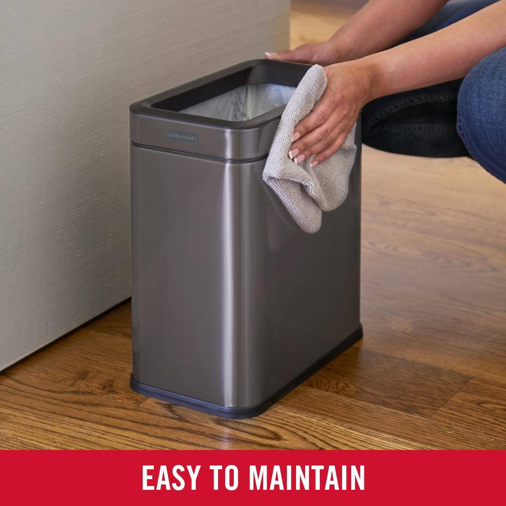 Rubbermaid 2.6 Gal. Stainless Steel Rectangular Open Top Household Metal Trash Can 2179283