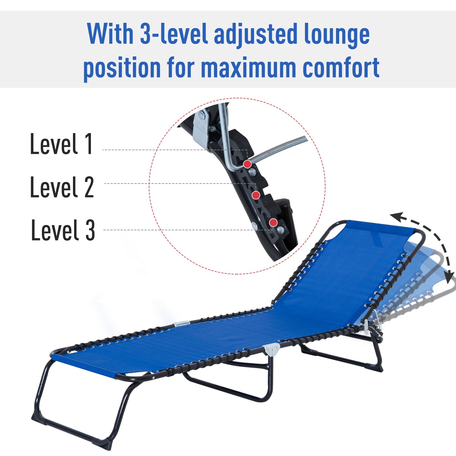 Dcenta 3-Position Reclining Beach Chair Chaise Folding Chair - Navy Blue