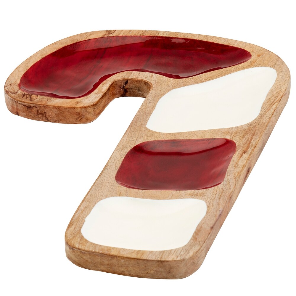 Christmas Holiday Red   White Wood with Enamel Candy Cane Serving Board