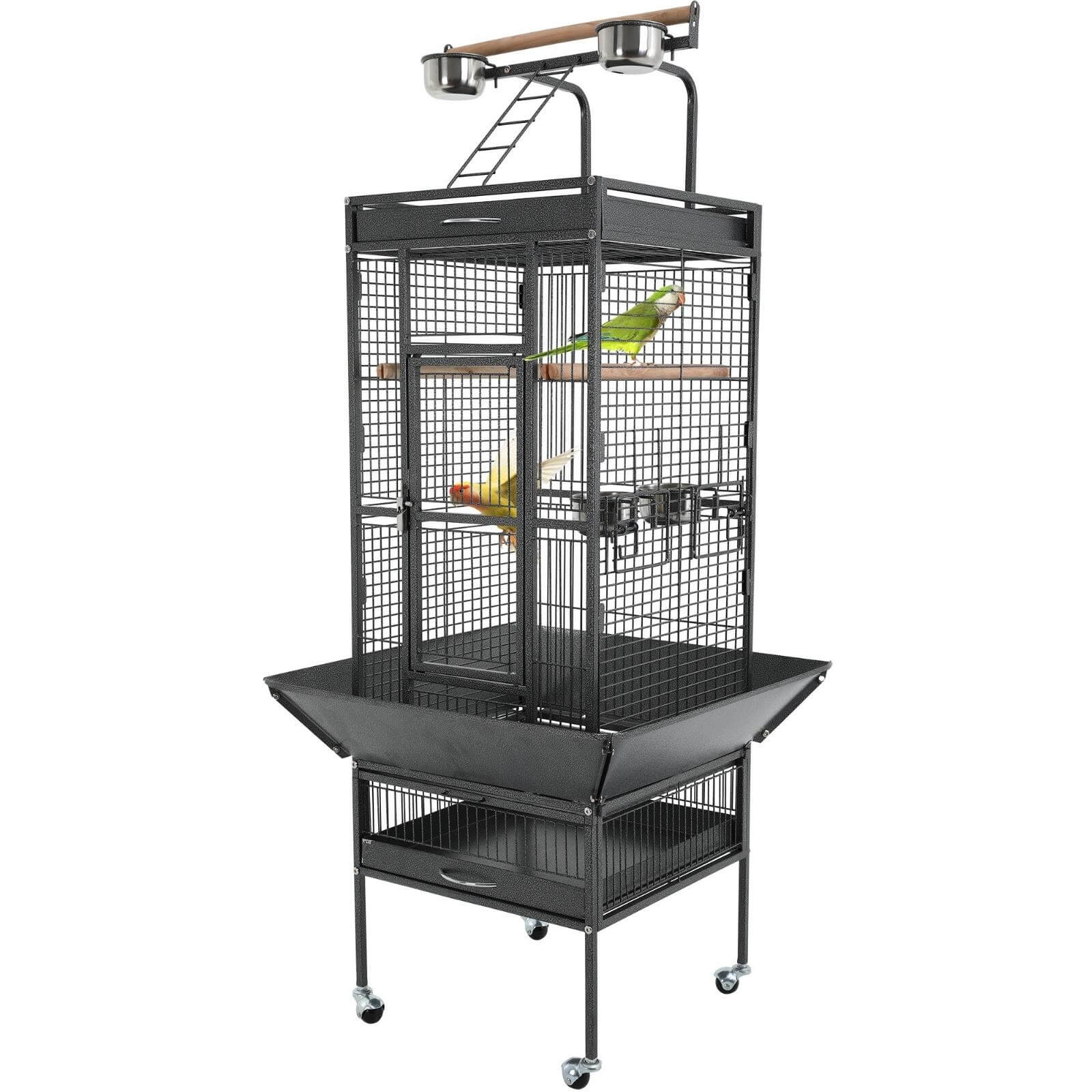 NiamVelo 61’’Large Iron Birdcage Wrought Parrot Cage with Play Top and Rolling Stand for Parakeets and Lovebirds，Black