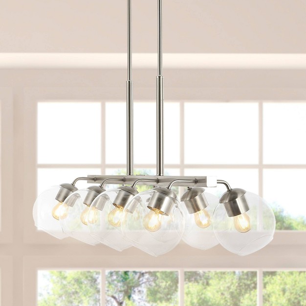 8 light Julian Farmhouse Bohemian Iron glass Linear Led Pendant Nickel clear Jonathan Y