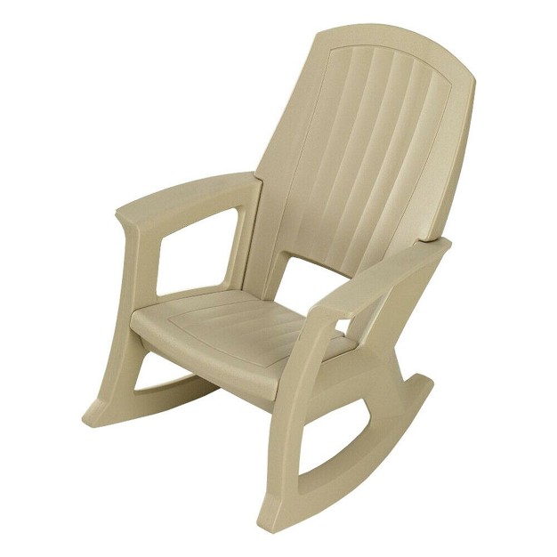 Semco Plastics Rockaway Heavy duty All weather Plastic Outdoor Porch Rocking Chair For Home Deck And Backyard Patios Tan 2 Pack