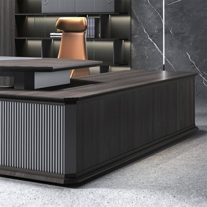 MADDOK Executive Desk with Left Return 200cm - Chocolate & Charcoal Grey